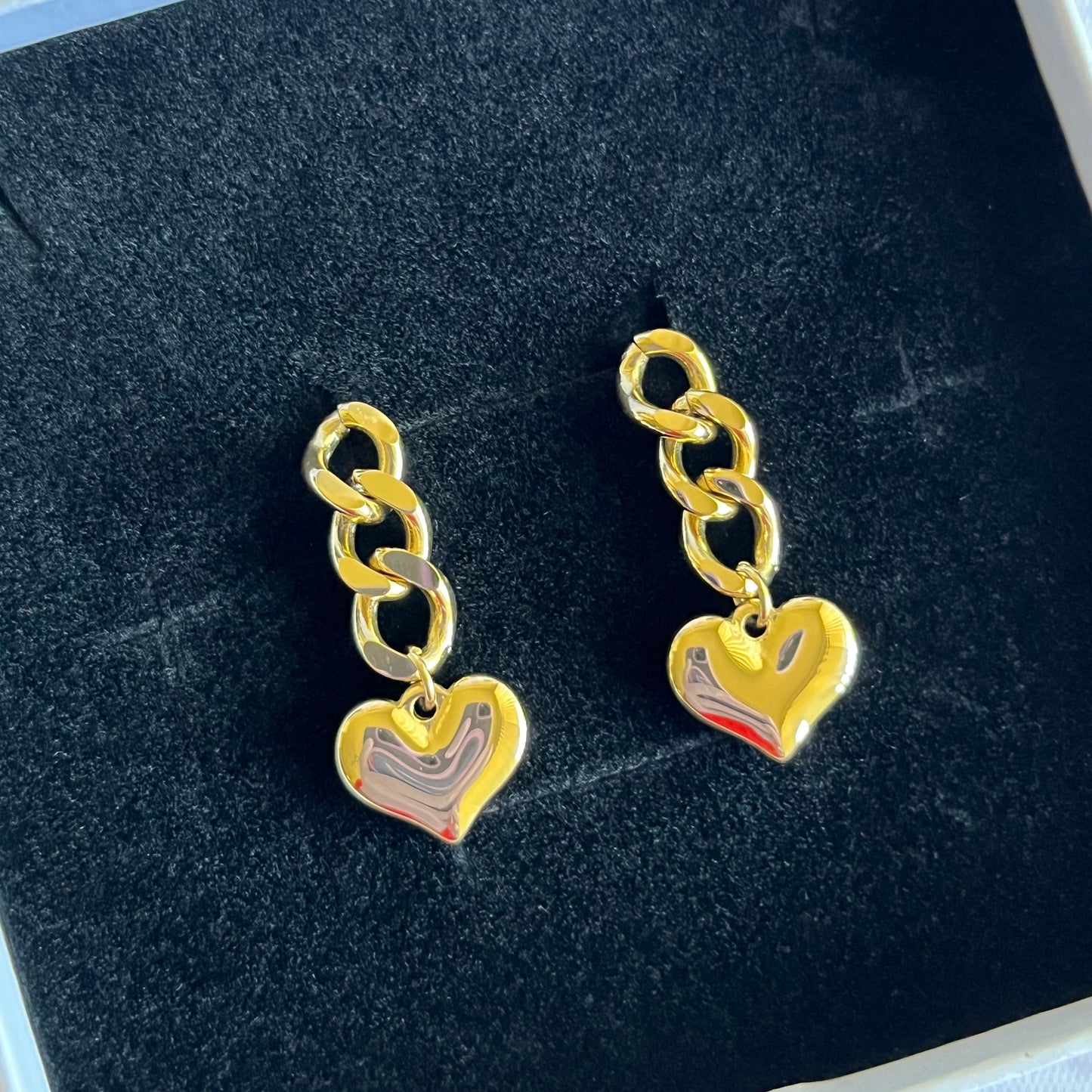 Golden Heart Chain Drop Earrings