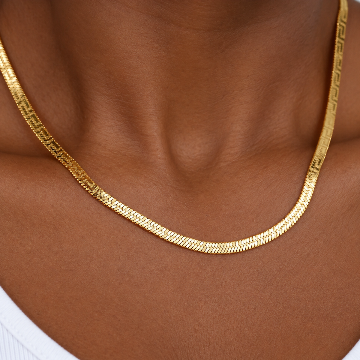 Gold Greek Key Herringbone Necklace