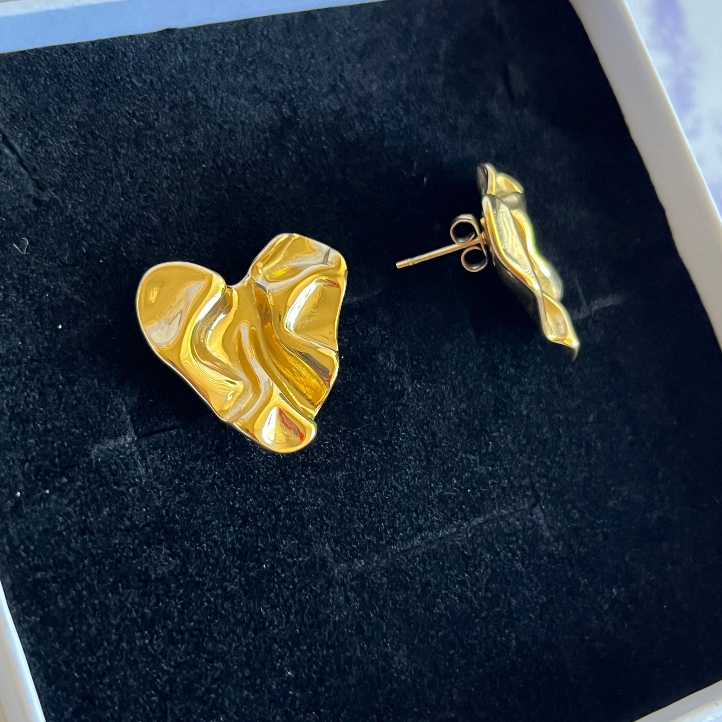Gold Plated Molten Heart Earrings