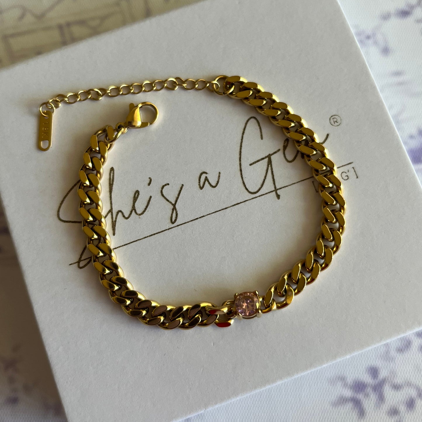 Pink Gem Cuban Link Bracelet