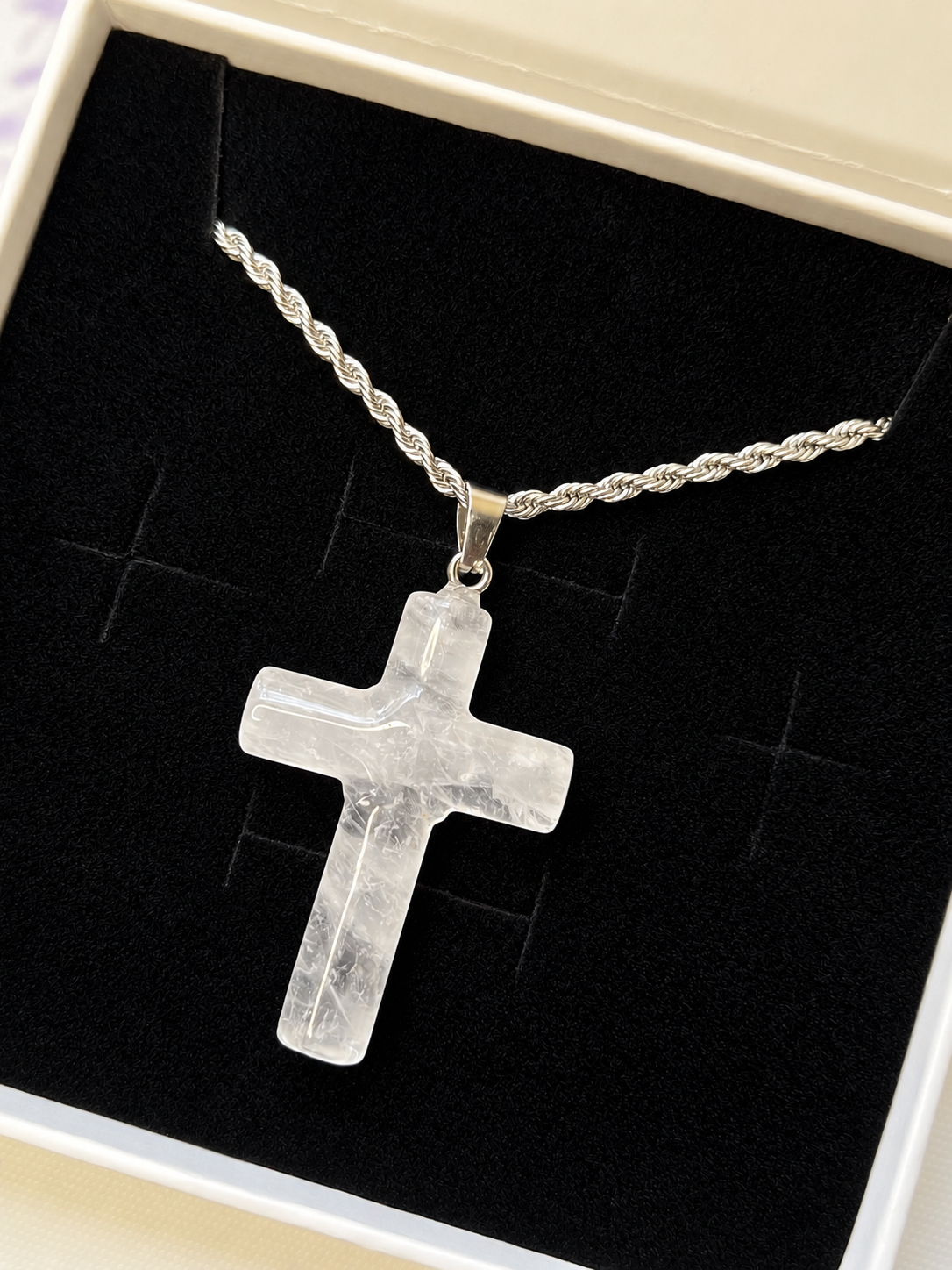Silver Clear Crystal Cross Pendant Necklace