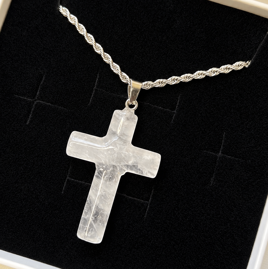 Silver Clear Crystal Cross Pendant Necklace