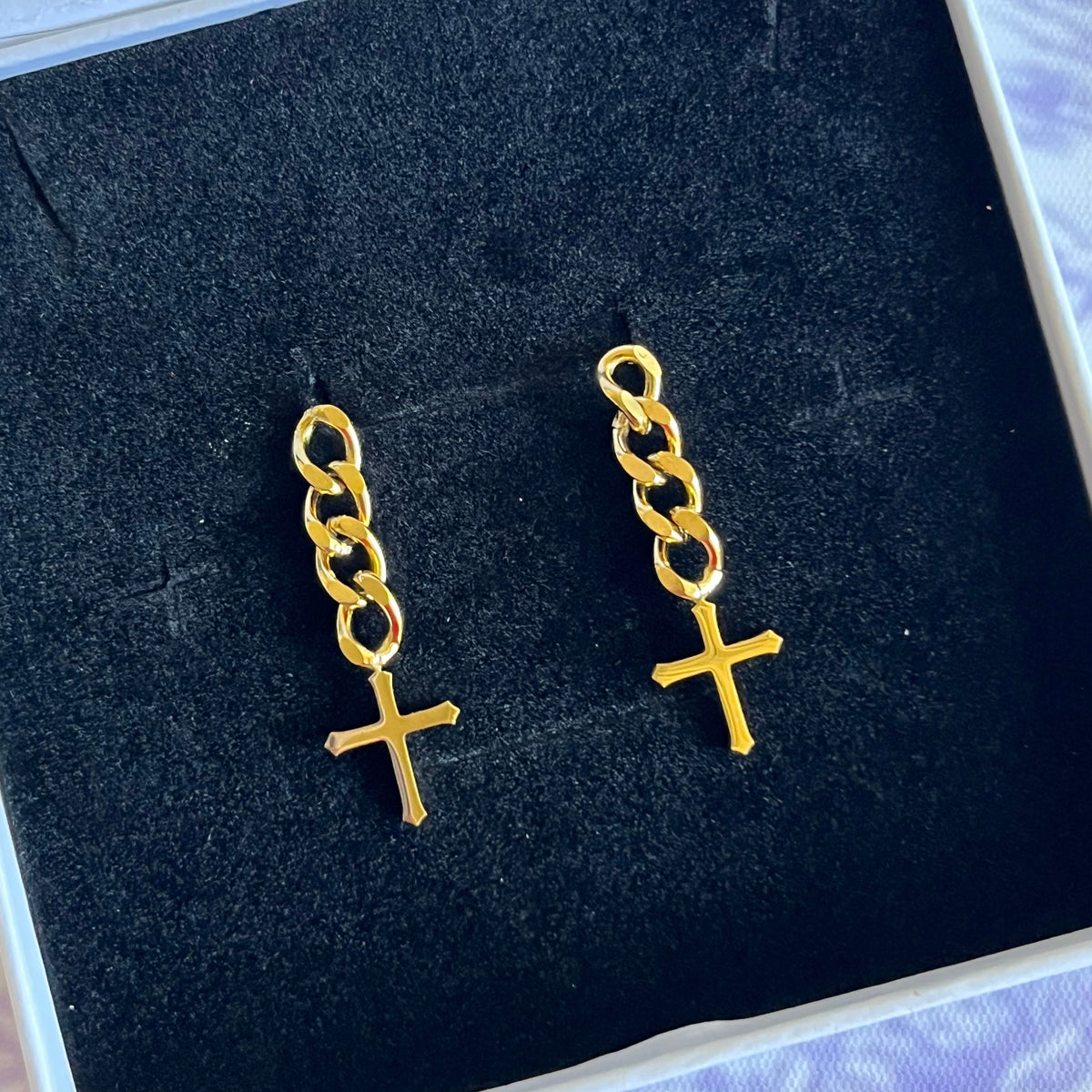 Cross Chain Drop Earrings