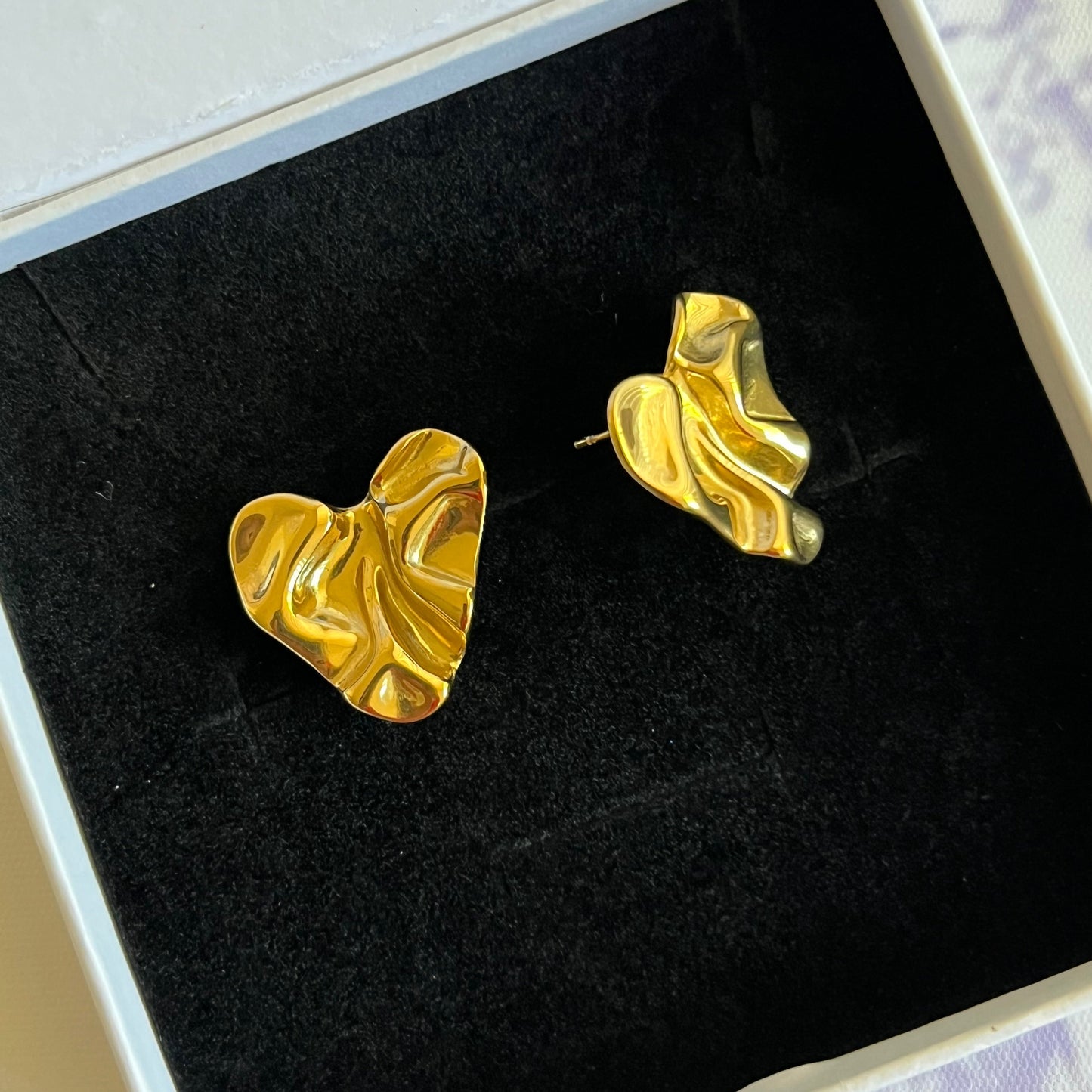 Gold Plated Molten Heart Earrings