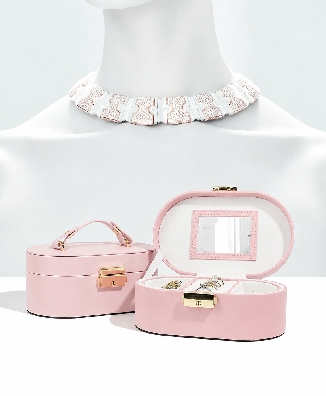 Pink Two-Tier Travel Jewelry Box