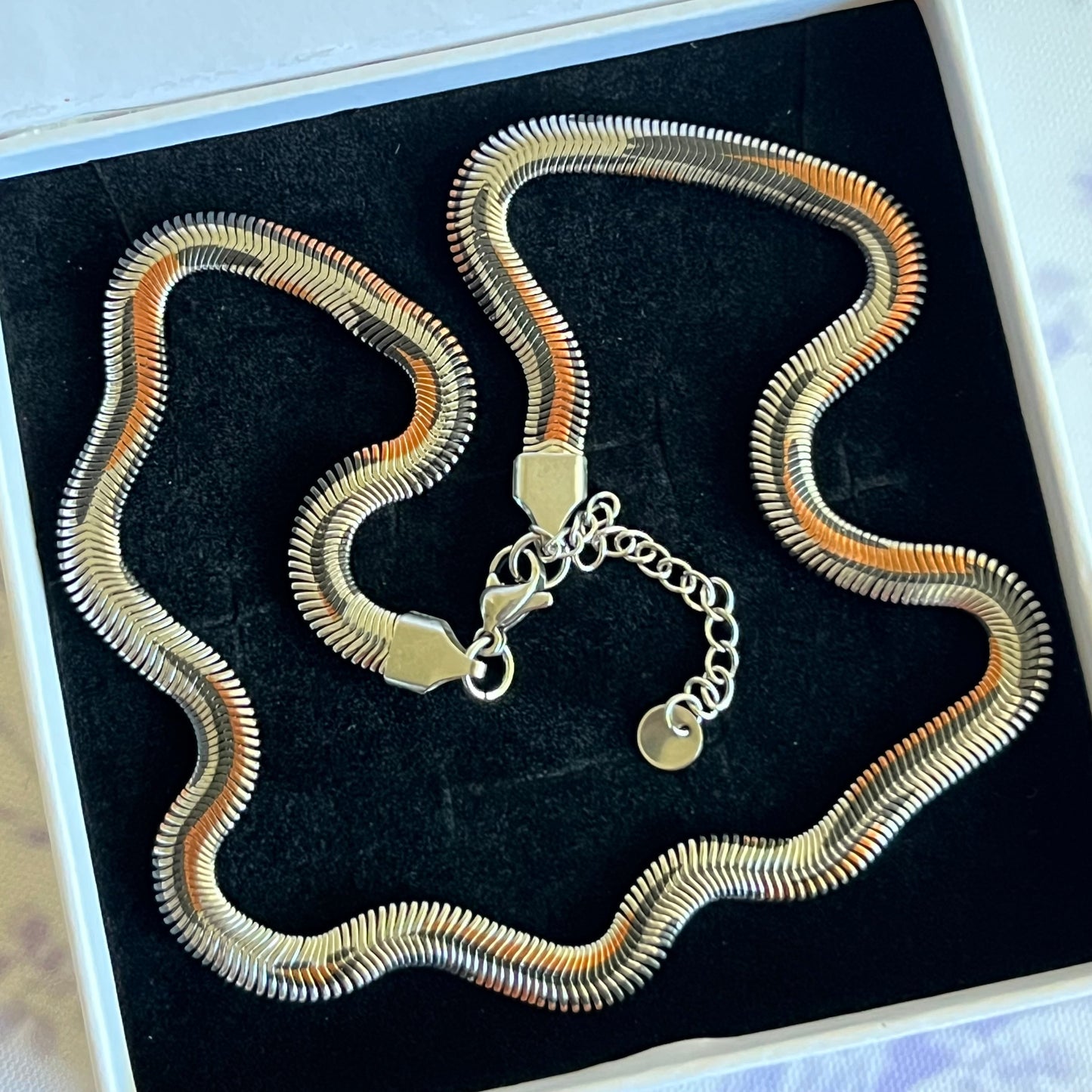 Silver Leopard Print Snake Chain Necklace