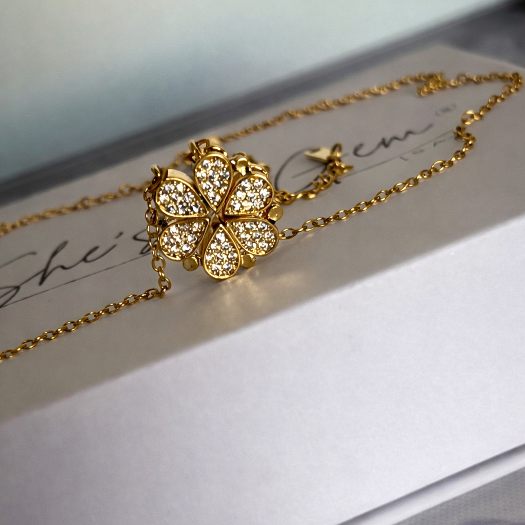 18K Gold Plated Stainless Steel Lucky Clover Necklace