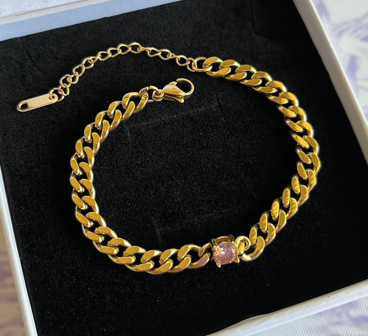 Pink Gem Cuban Link Necklace & Bracelet Set