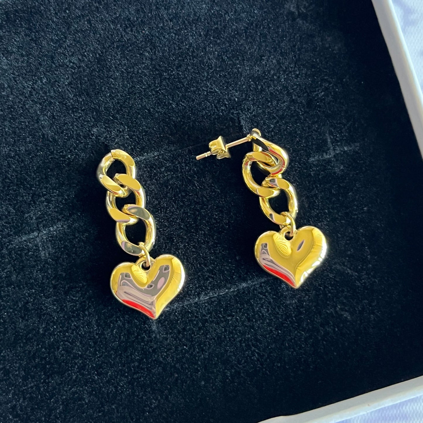 Golden Heart Chain Drop Earrings