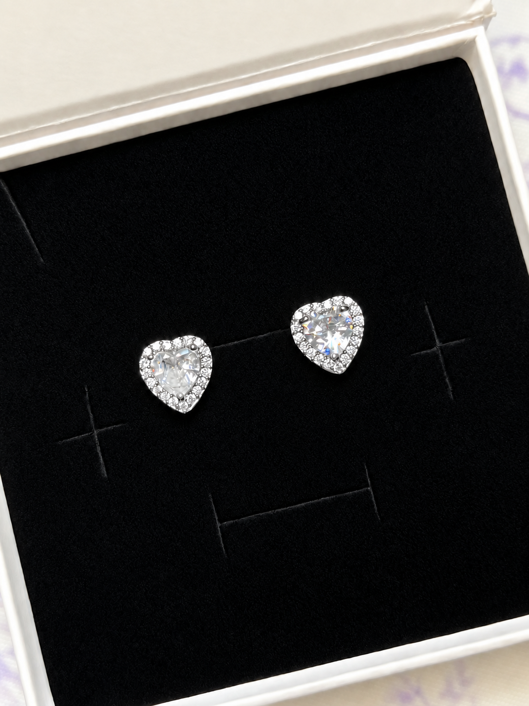 Silver Heart Halo Earrings