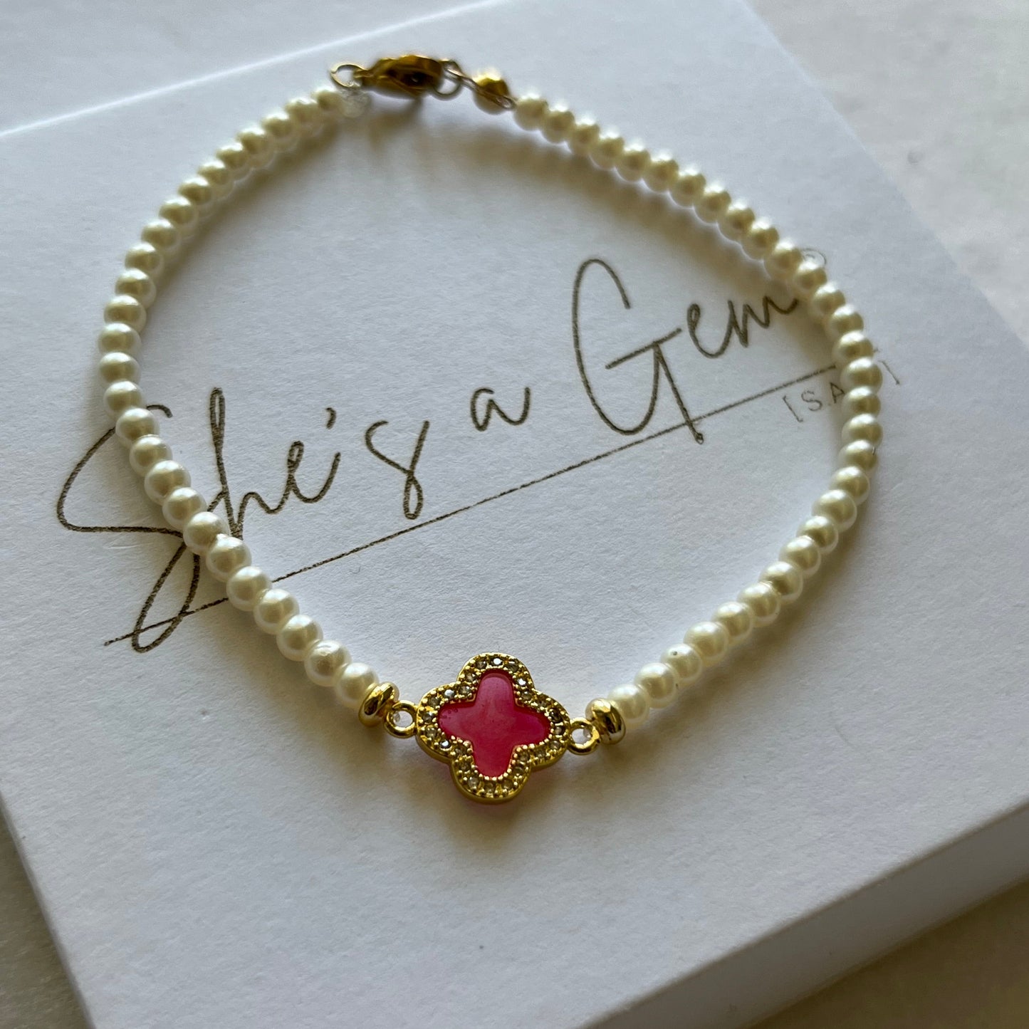 Four Leaf Pearl Bracelet