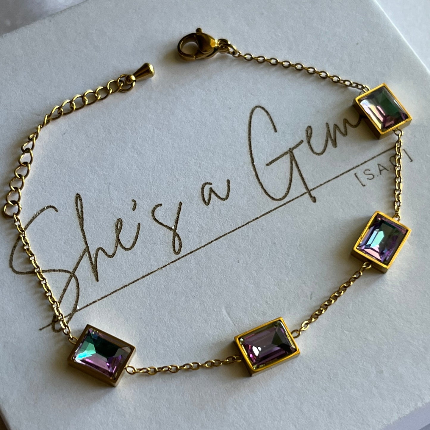 Gold Plated Stainless Steel Opal Gem Bracelet