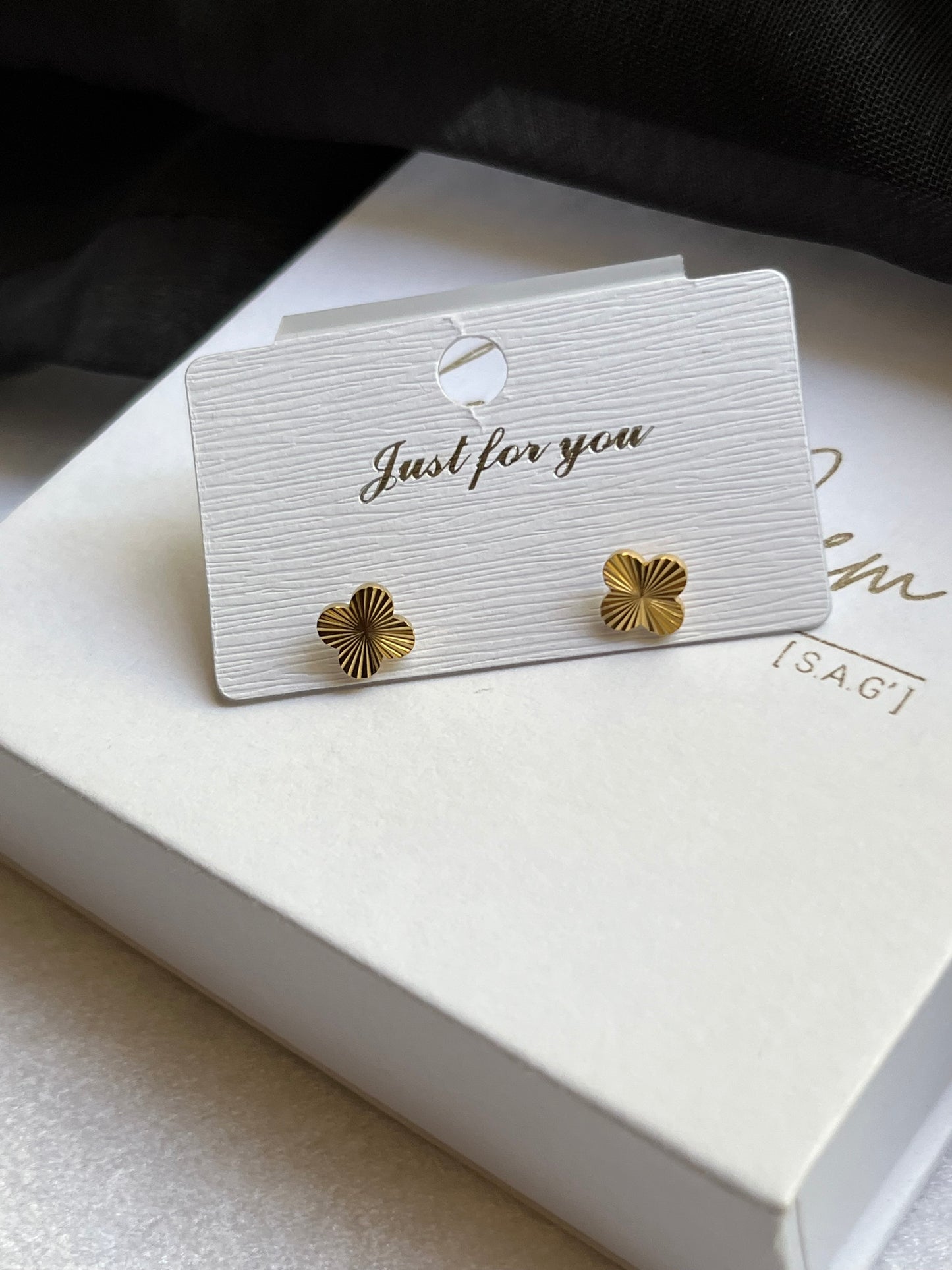 Gold Four Leaf Clover Stud Earrings