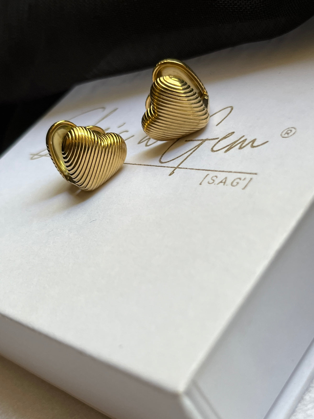 Gold Ribbed Puffy Heart Huggie Earrings