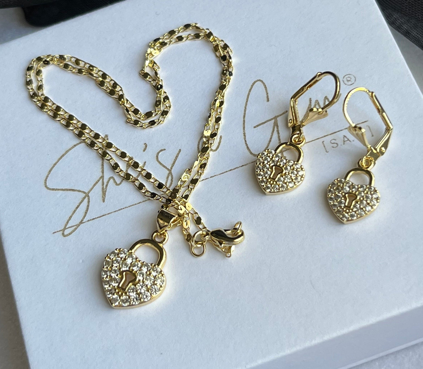 Heart Lock Necklace & Earring Set