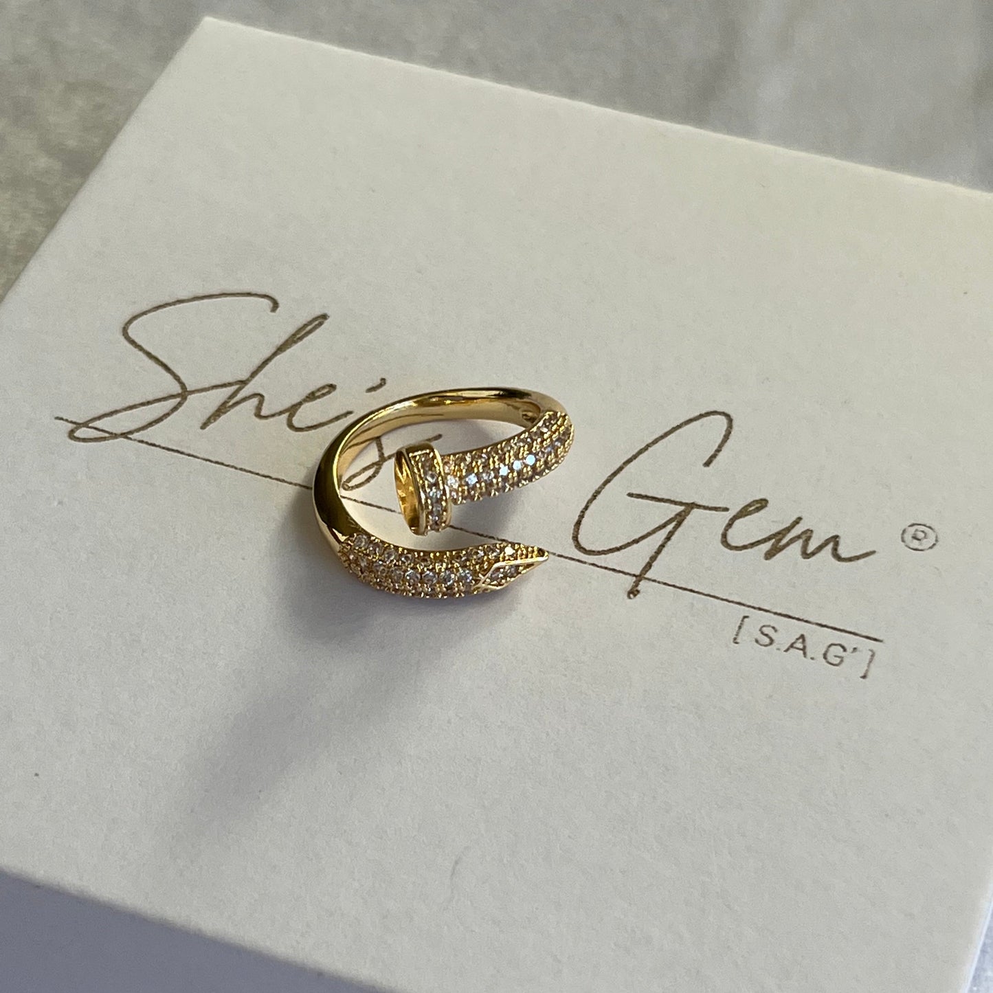 Gold Filled Pave Crystal Open Band Ring