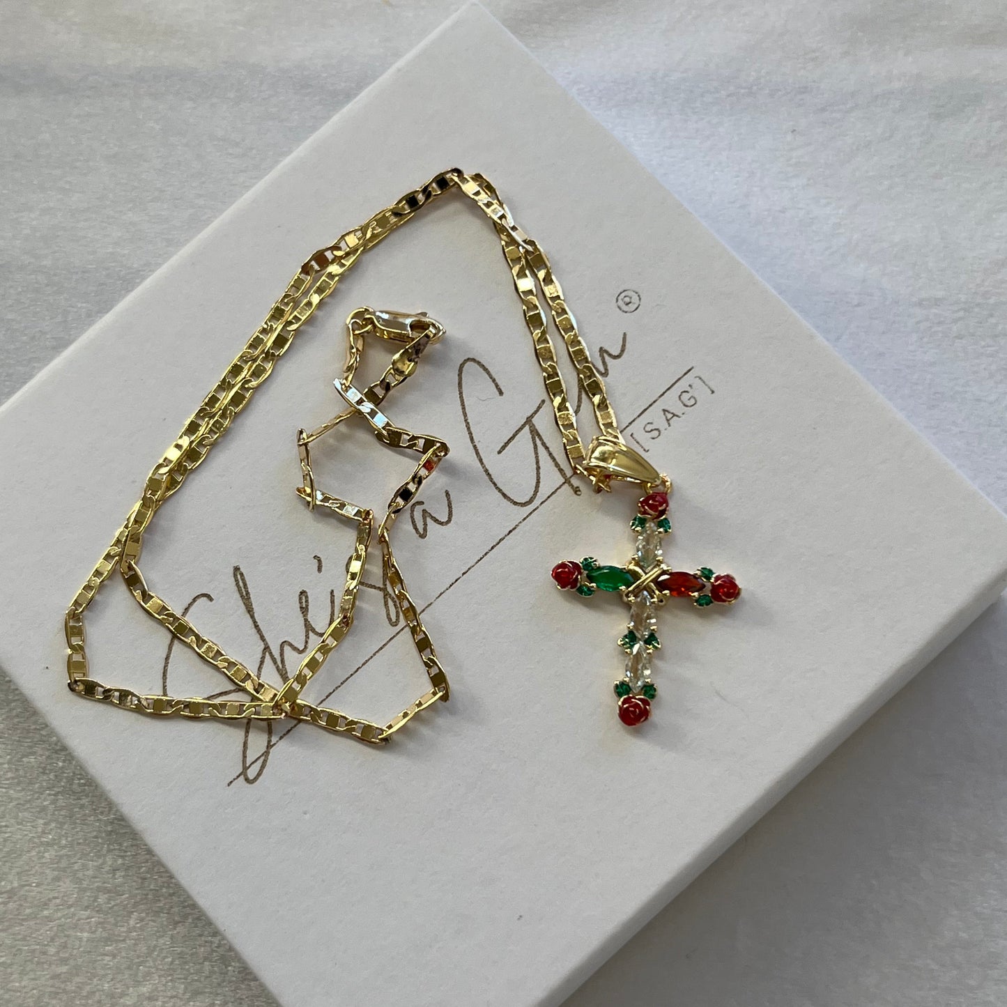 18K Gold Filled Rose Cross Necklace