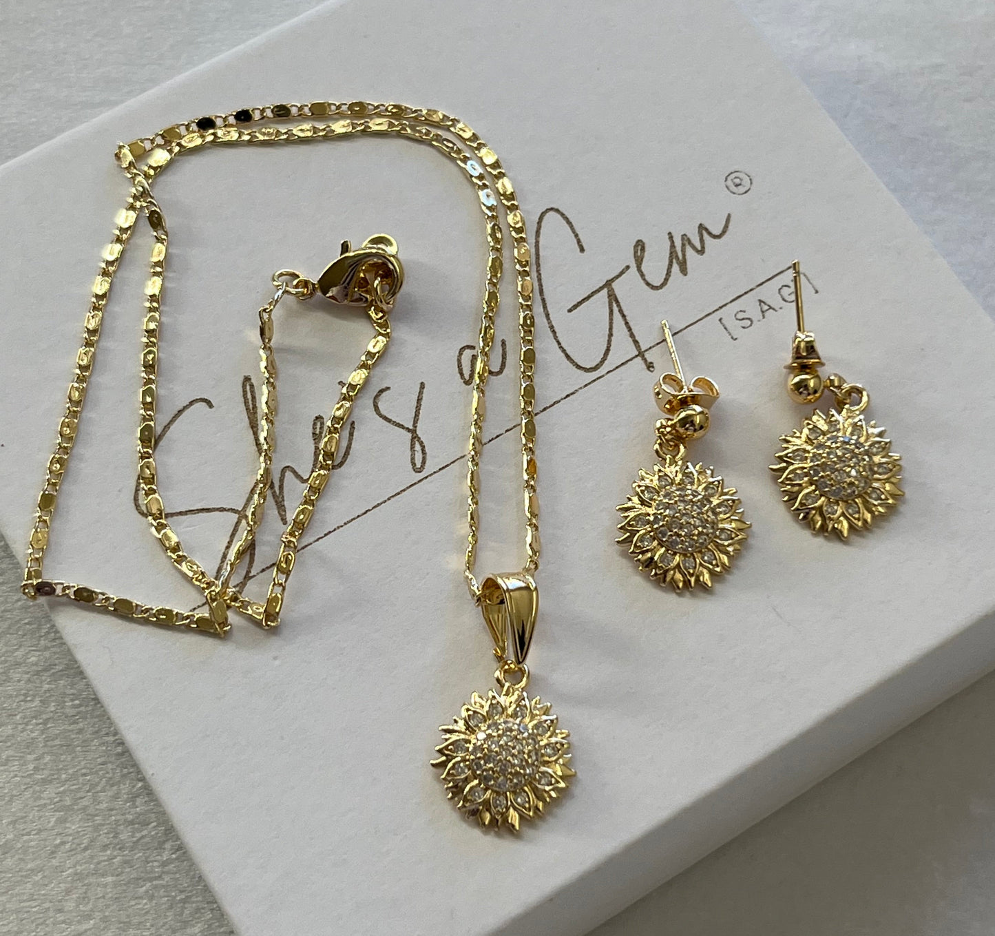 18K Gold Filled Rising Sun Necklace & Earring Set
