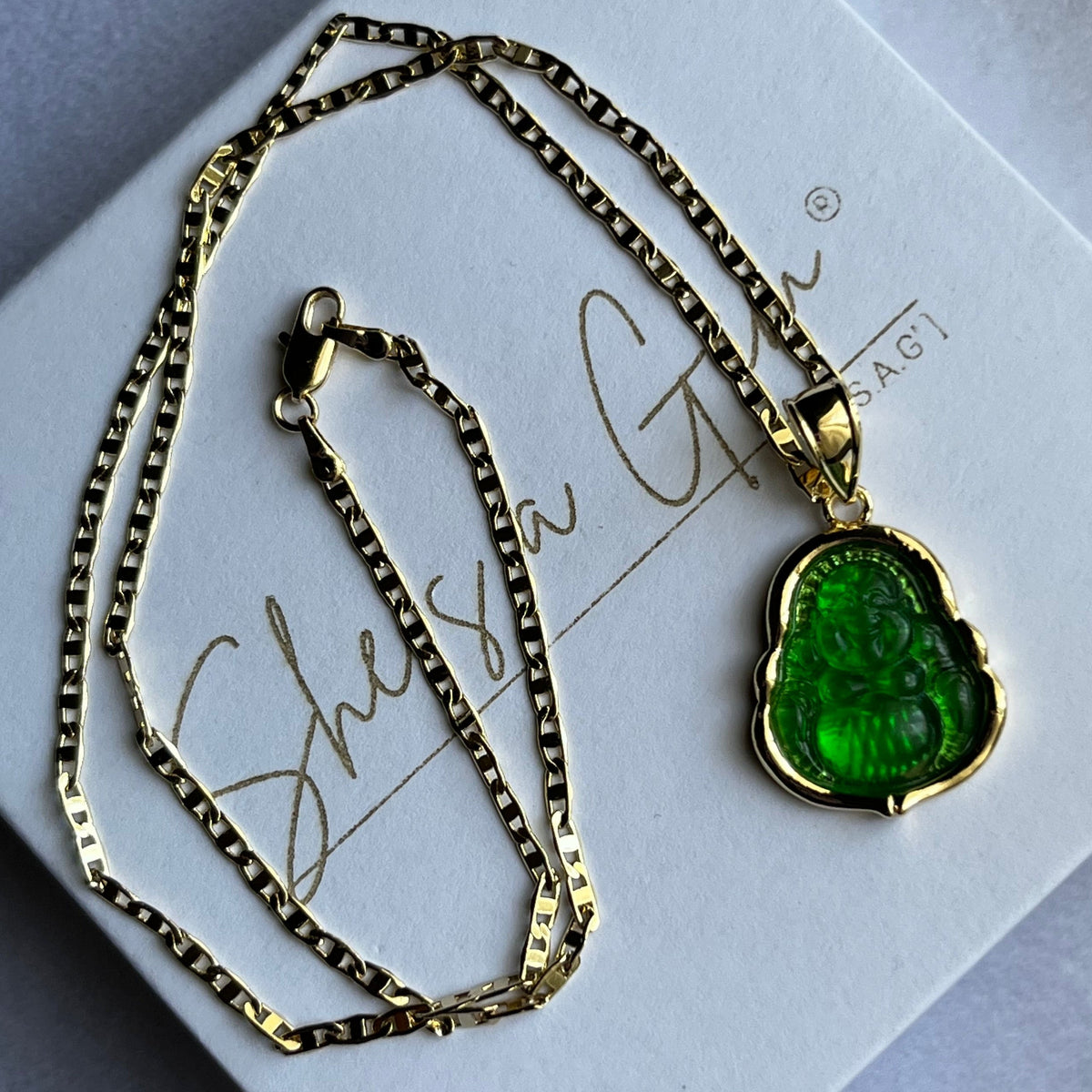Green Happy Buddha Necklace
