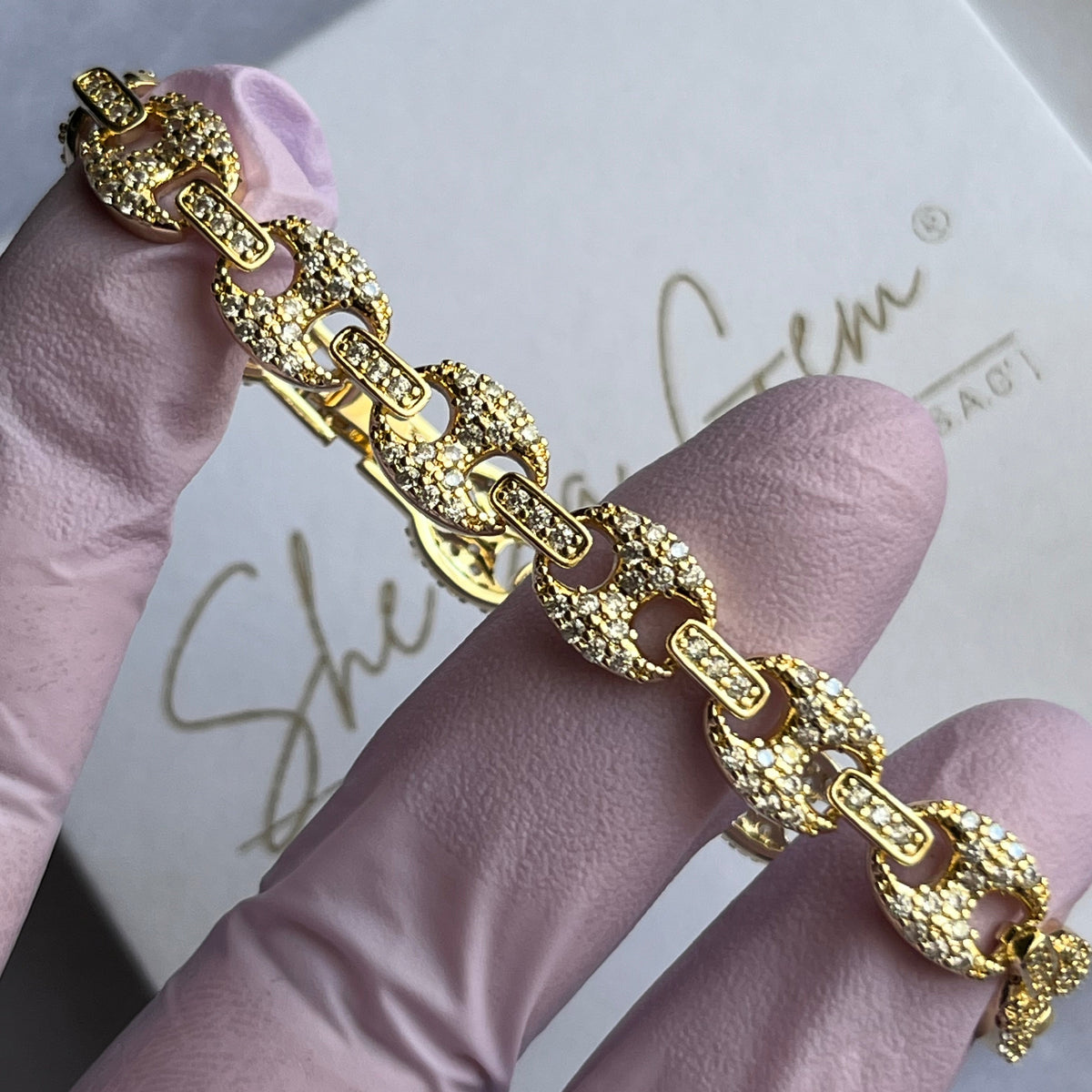 Gold Zircon Mariner-Link Statement Bracelet