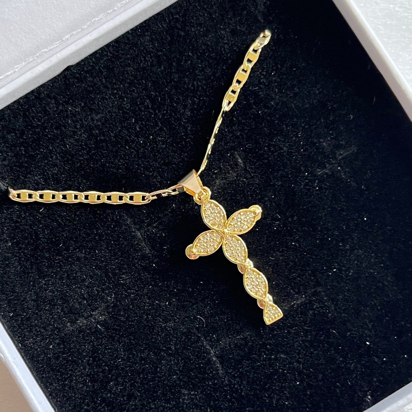 18K Gold Filled Pristine Petal Cross Necklace