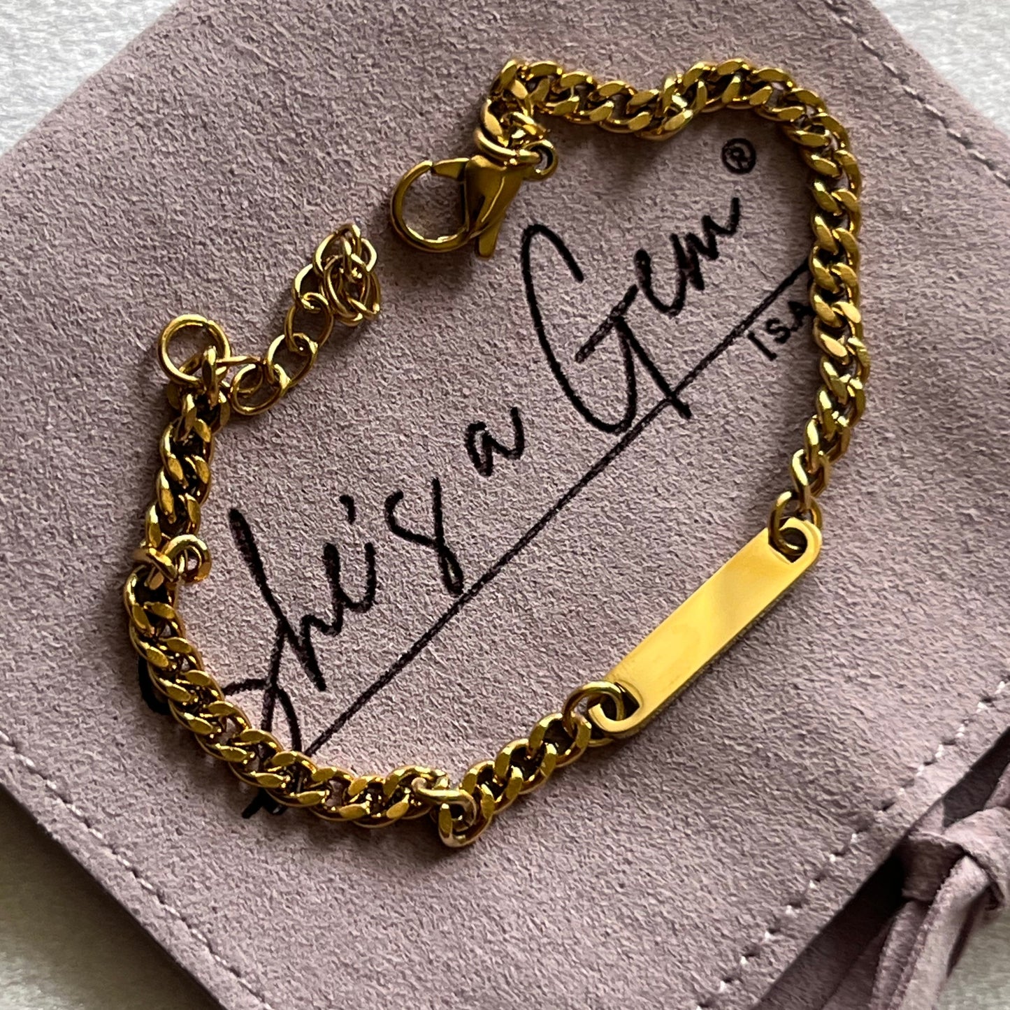 Gold PVD Stainless Steel Engravable Curb Chain Bar Bracelet