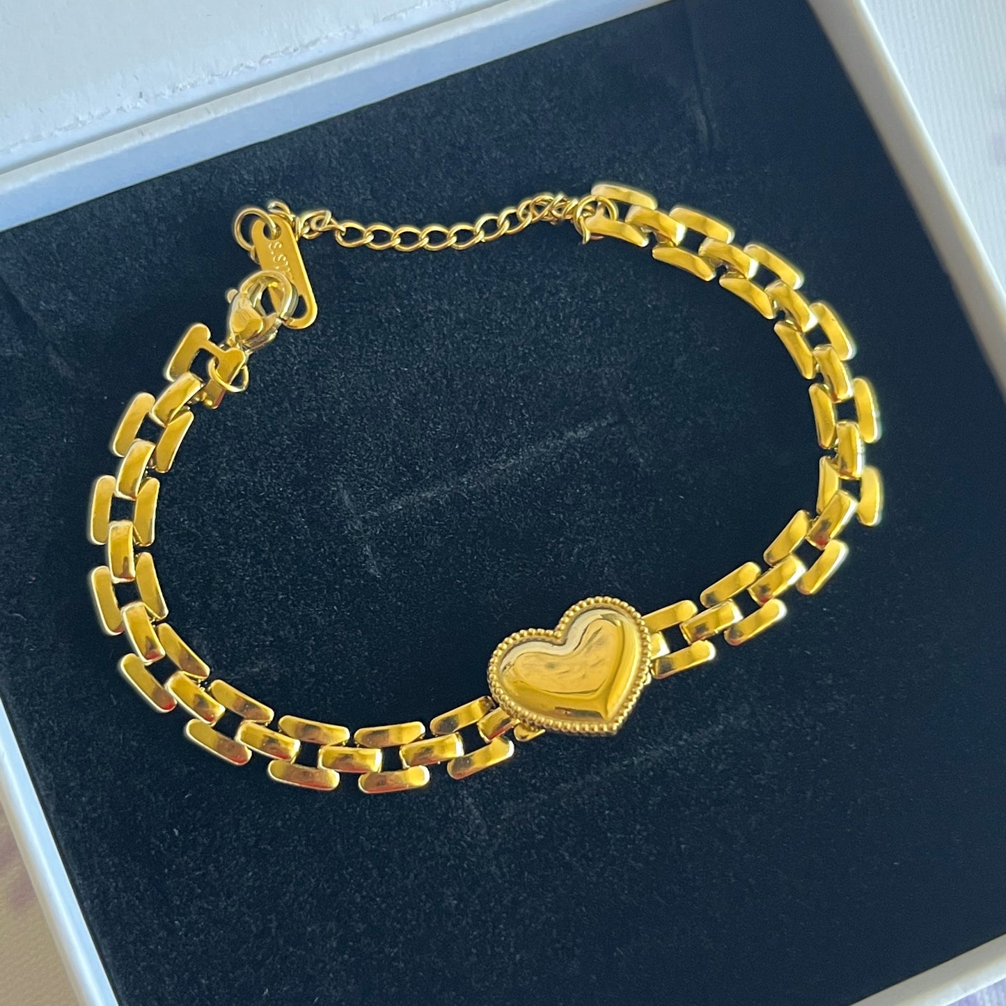 18K Gold Plated Stainless Steel Heart Link Bracelet