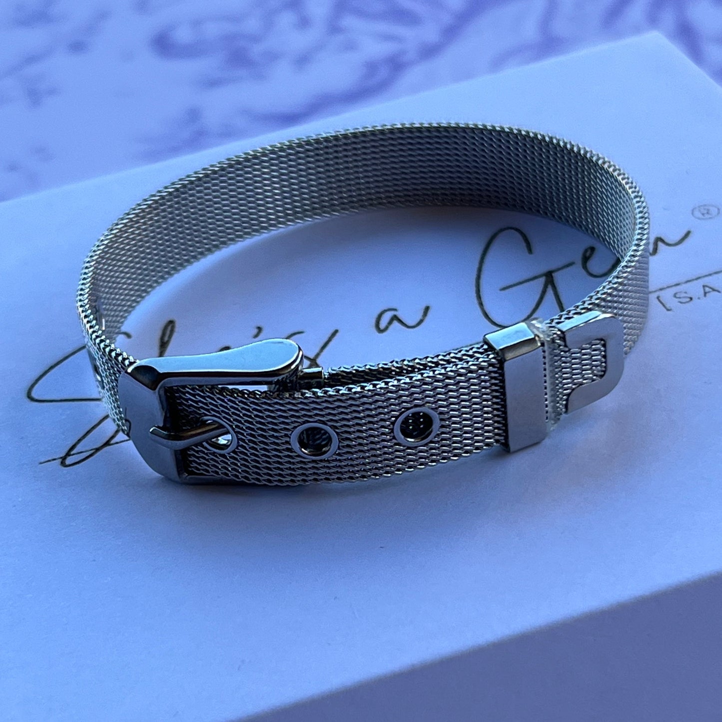Silver Mesh Belt Buckle Bracelet