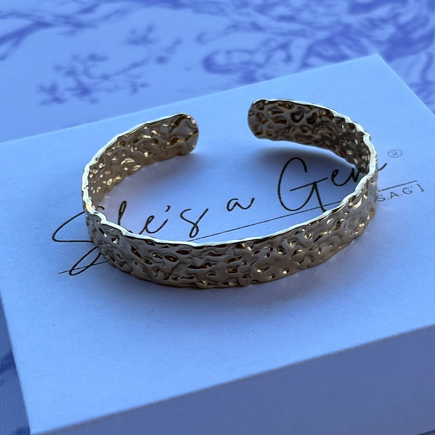 Gold Hammered Wide Open Cuff Bracelet