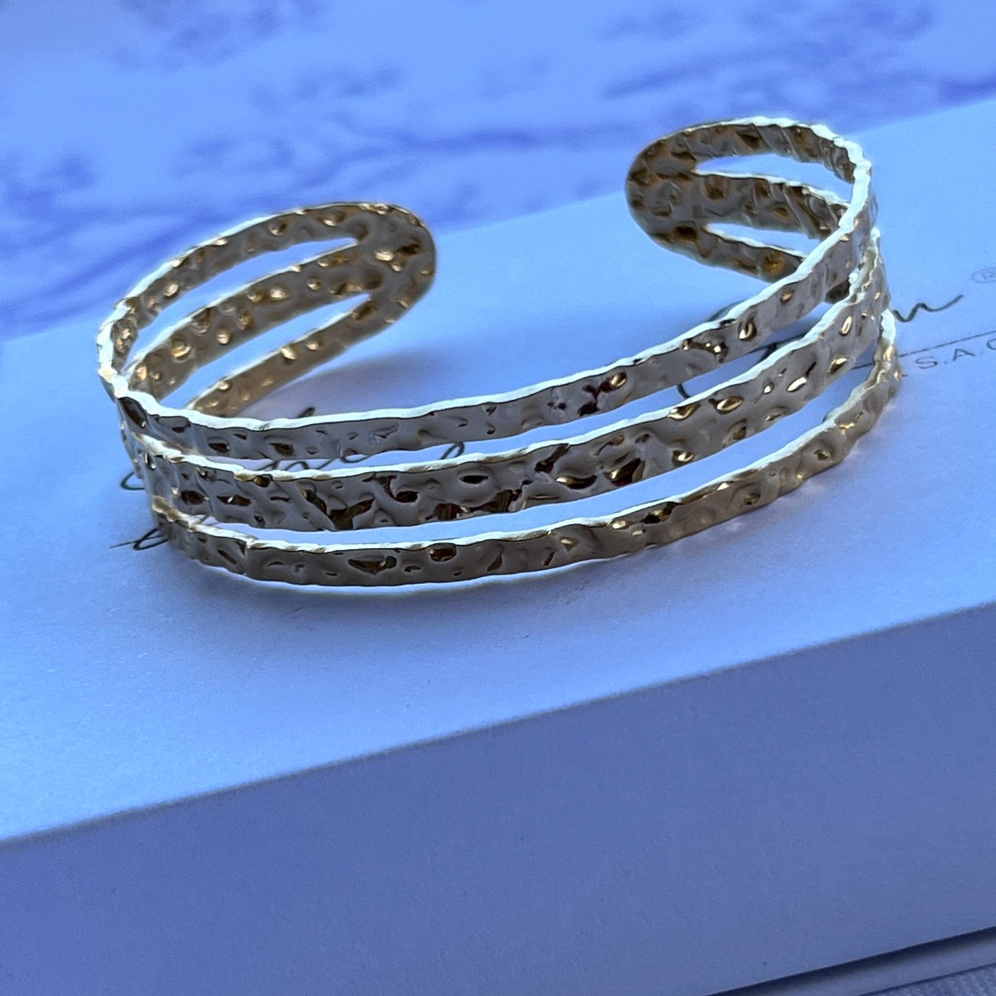 18K Gold Plated Stainless Steel Triple Molten Cuff Bracelet