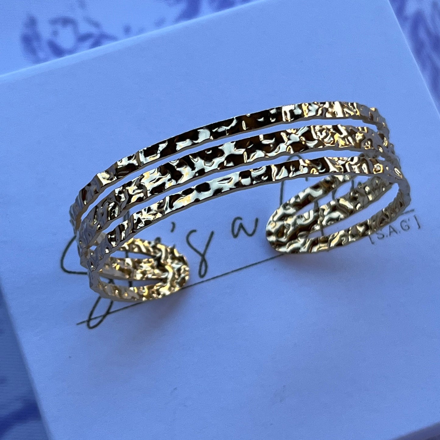 Gold Hammered Multi-Band Open Cuff Bracelet