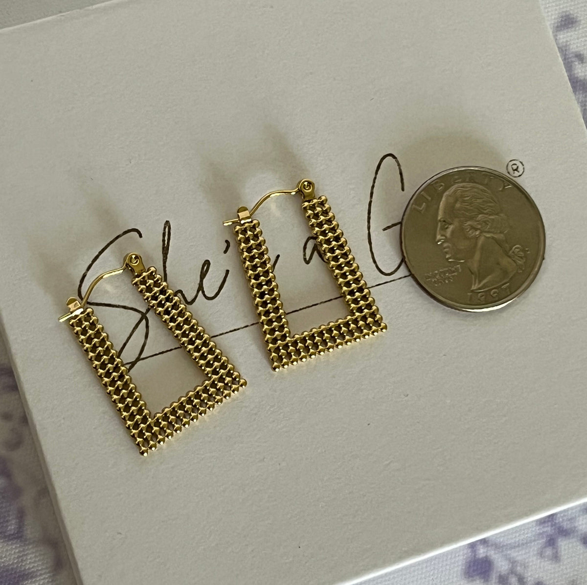 Gold Textured Square Hoop Earrings