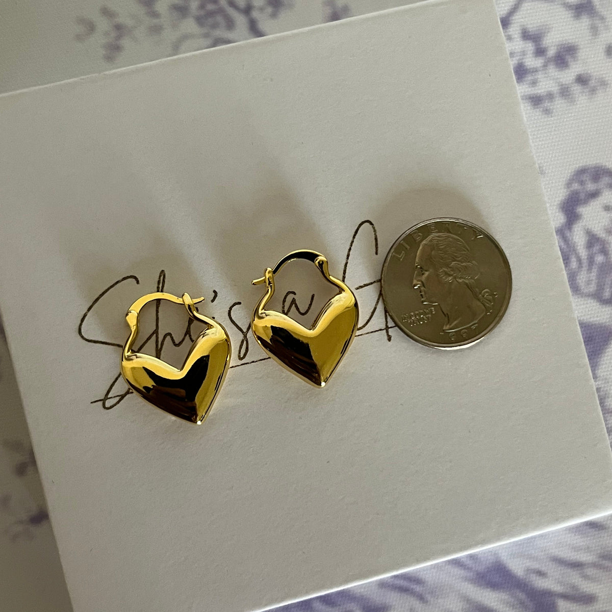 Gold Puffy Heart Hoop Earrings