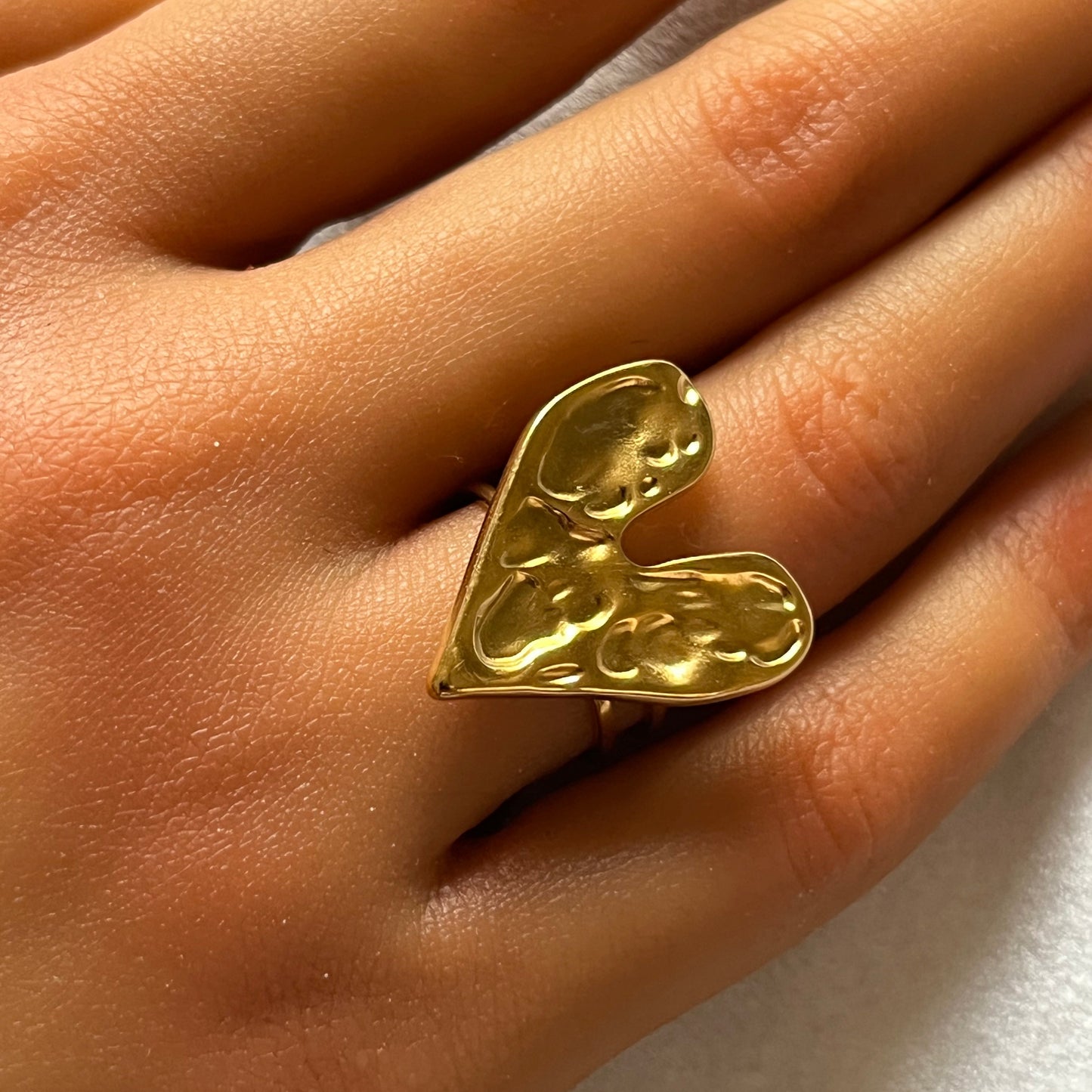 18K Gold Plated Stainless Steel Molten Love Adjustable Heart Ring