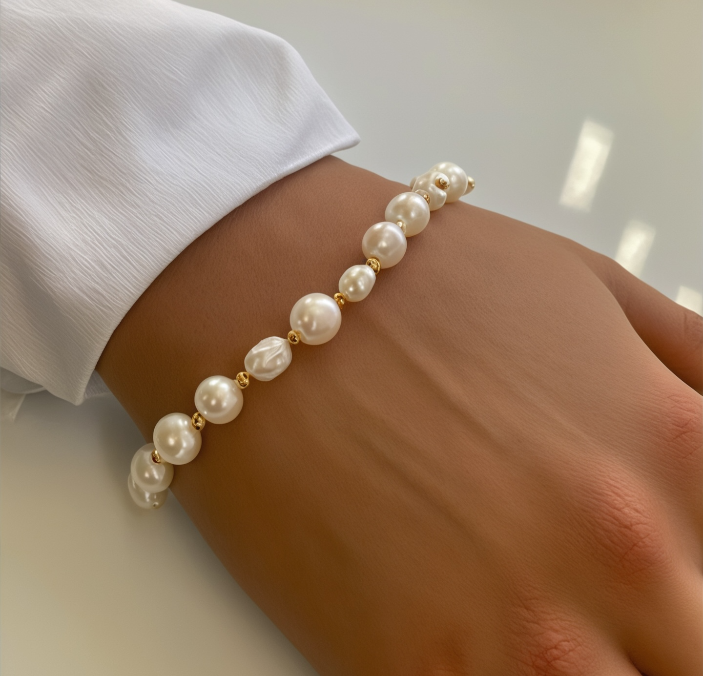 Elegant Geometric Pearl Beaded Bracelet