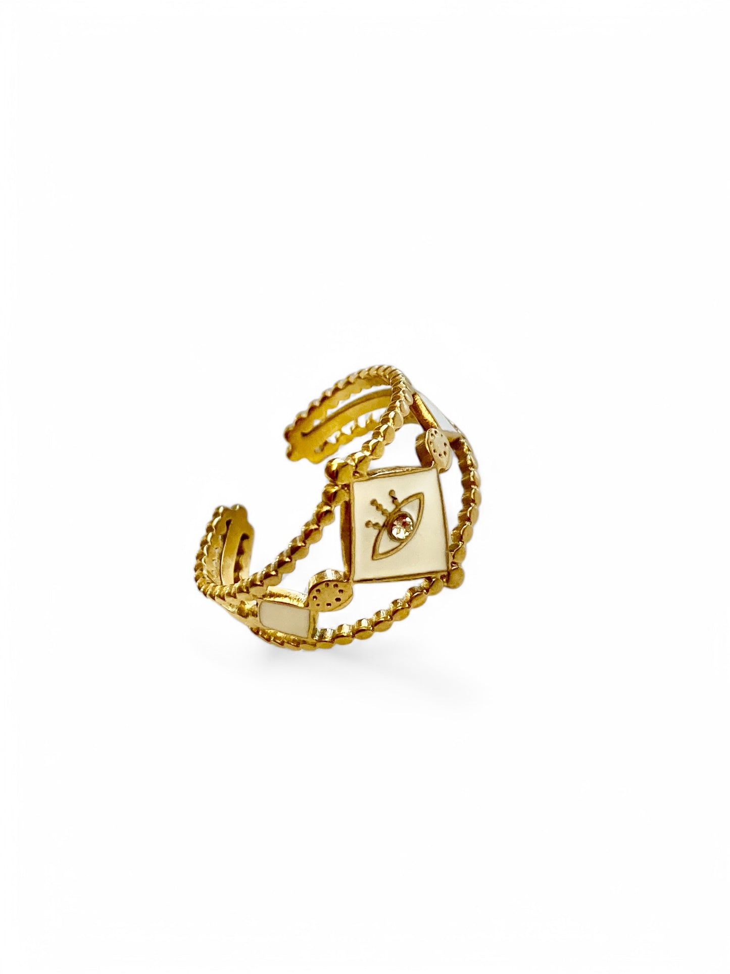 Gold Plated Stainless Steel Eye Rhombus Electroplated Open Ring