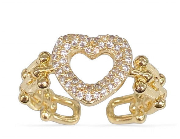 18k Gold Filled Heart Link Adjustable Ring