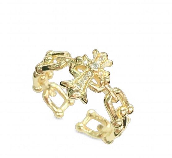 Gold Filled Byzantine Cross Adjustable U-Link Ring