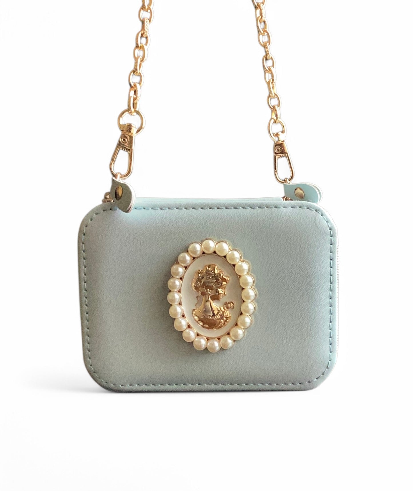 Vintage Style Pearl Cameo Head Jewelry Case-Elegant Travel Storage