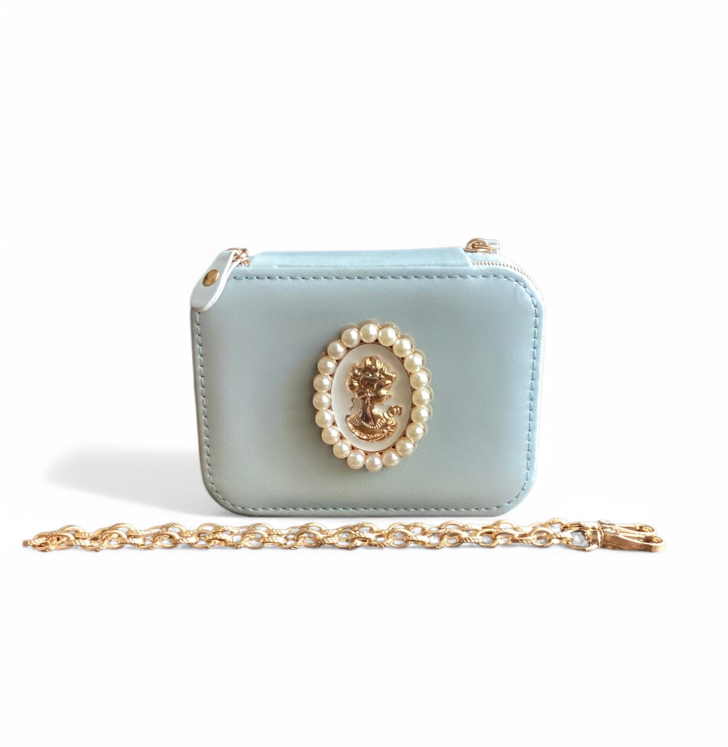 Vintage Style Pearl Cameo Head Jewelry Case-Elegant Travel Storage
