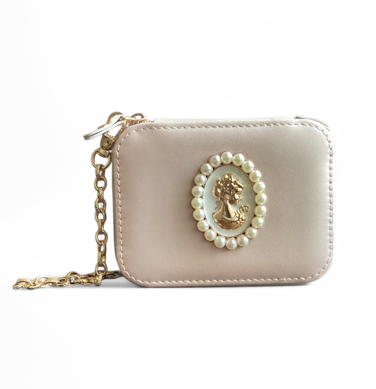 Vintage Style Pearl Cameo Head Jewelry Case-Elegant Travel Storage