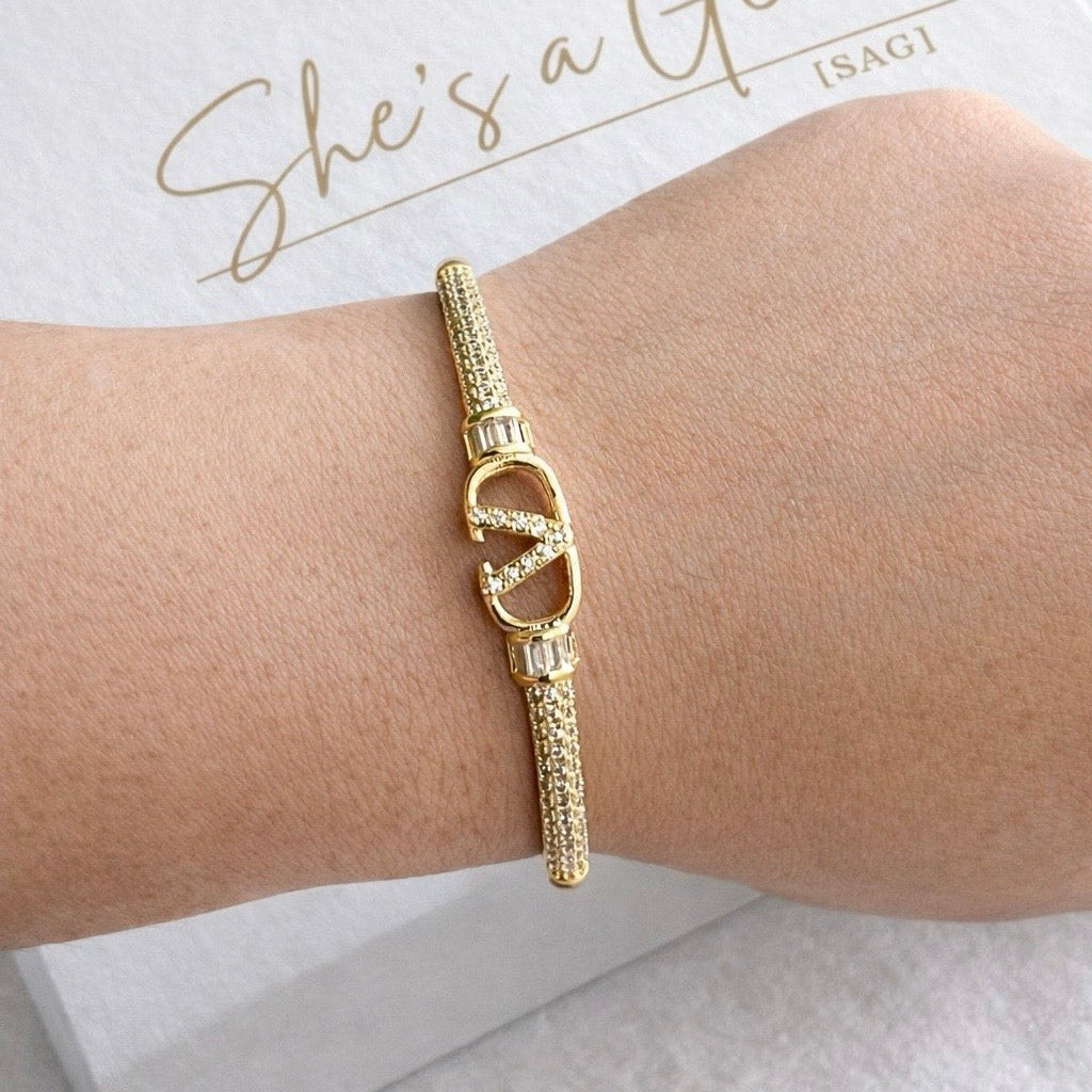 Gold Filled Florence Victorian Zirconia Bangle Bracelet