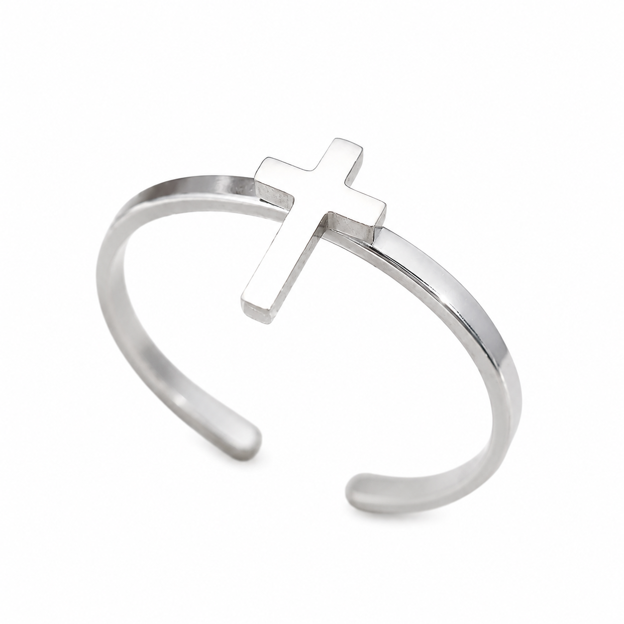 Silver Cross Open Cuff Ring