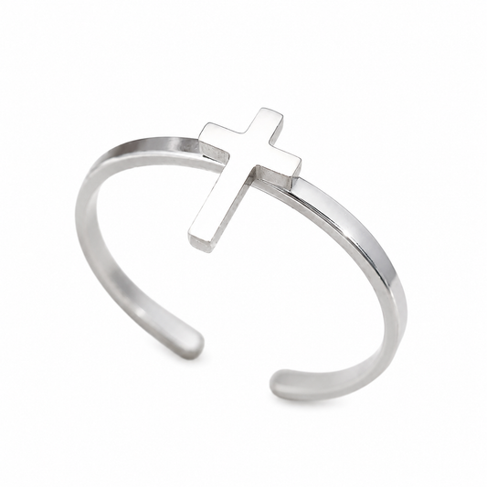 Silver Cross Open Cuff Ring