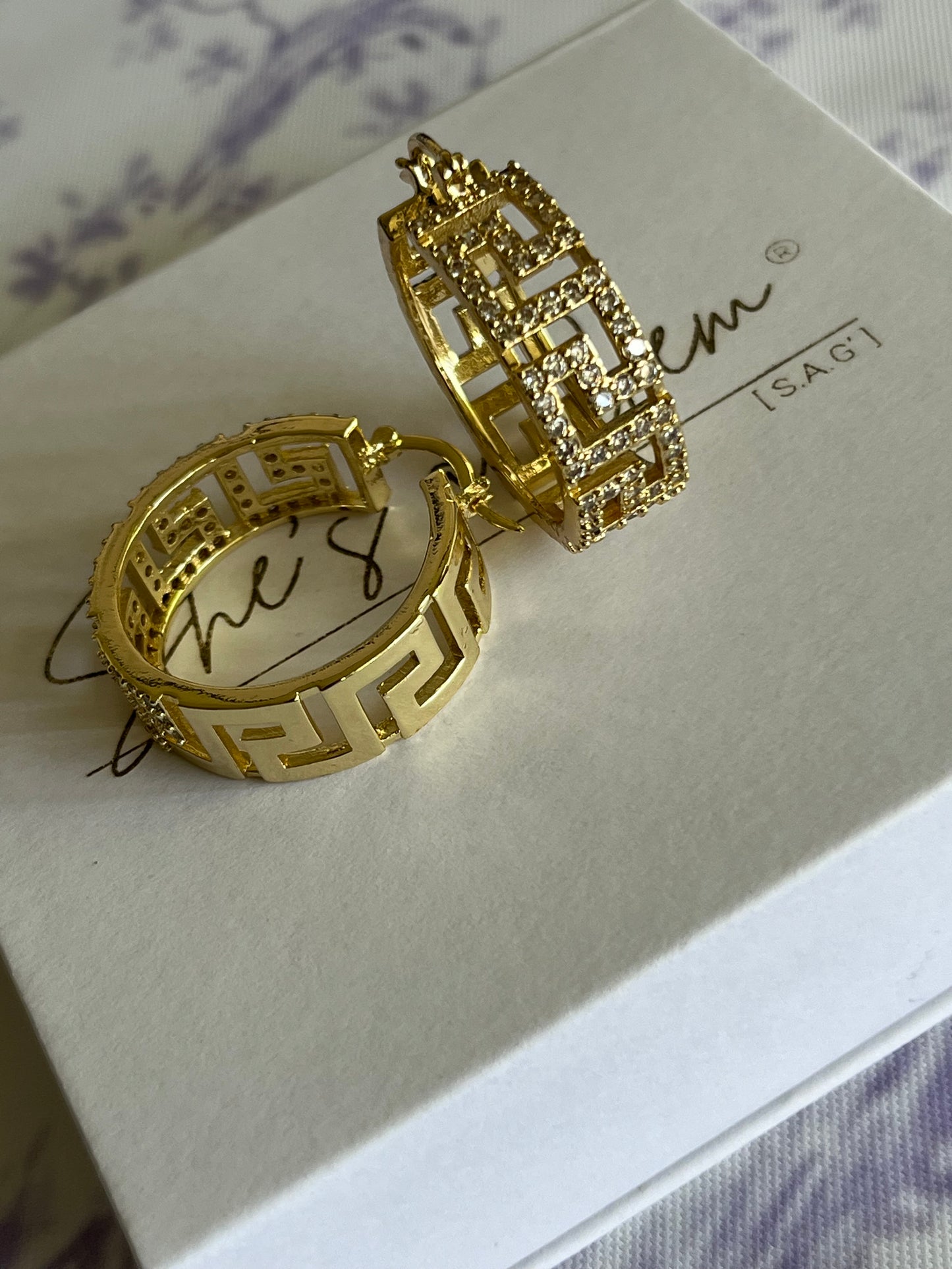 Gold Filled Greek Key Hoop Earrings
