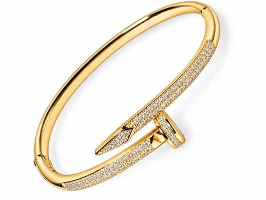 Gold Tone Pavé Nail Bangle Bracelet