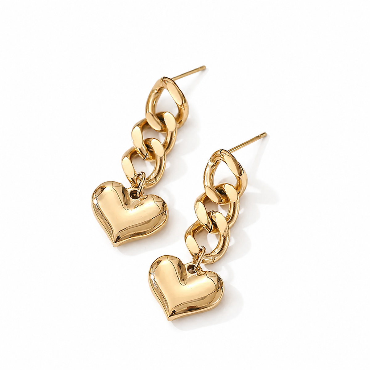 Golden Heart Chain Drop Earrings