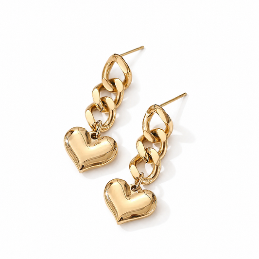 Golden Heart Chain Drop Earrings