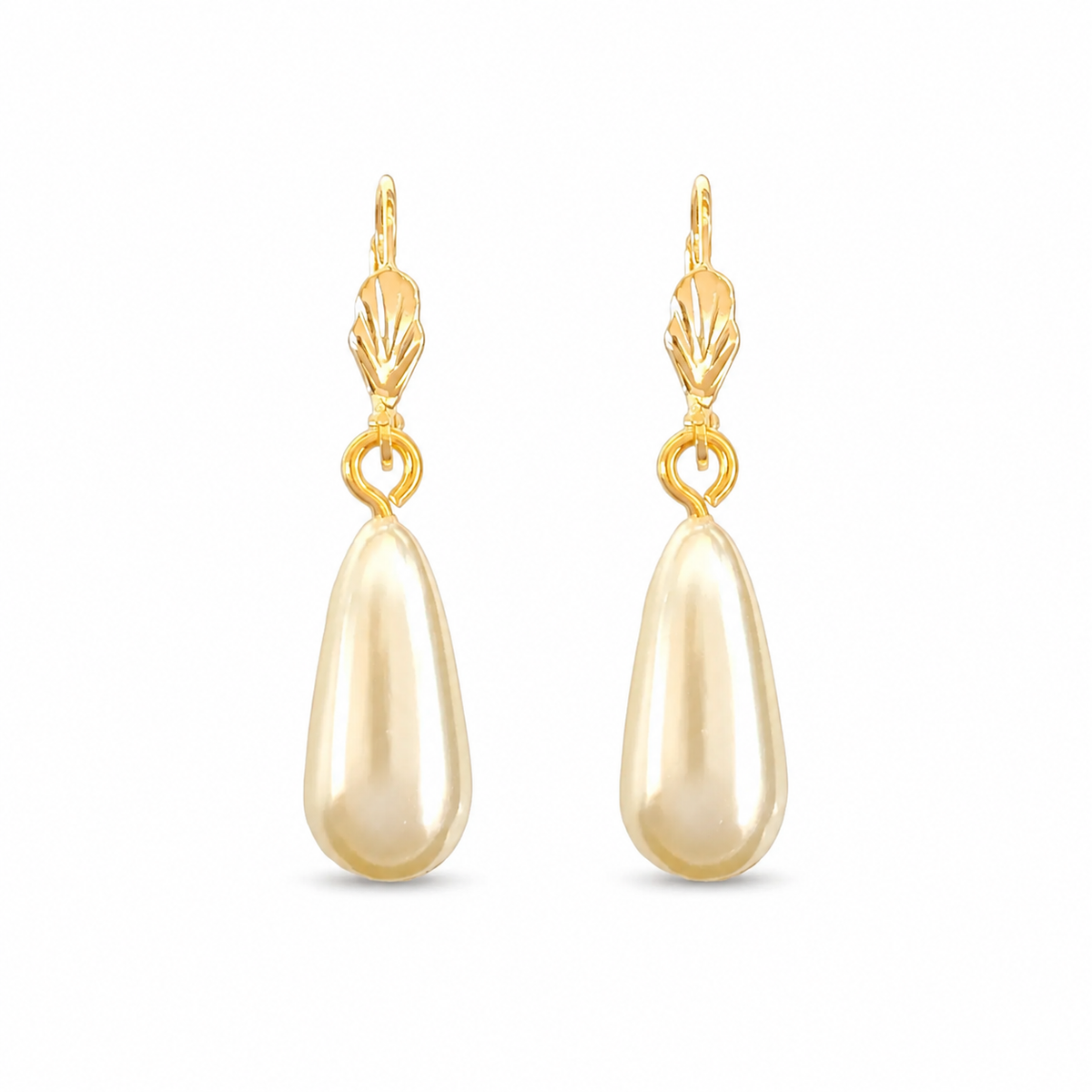 Gold Teardrop Pearl Dangle Earrings