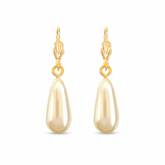 Gold Teardrop Pearl Dangle Earrings